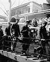 Photograph of a hospital ship docking at Halifax, Nova Scotia, June 29, 1917