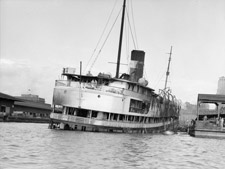 Photograph of the ruins of the S.S. NORONIC after the fire, September 19, 1949