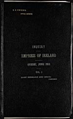 Cover of volume one of the Commission of Inquiry into the wreck of the EMPRESS OF IRELAND