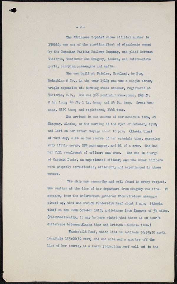 Report of wreck of PRINCESS SOPHIA