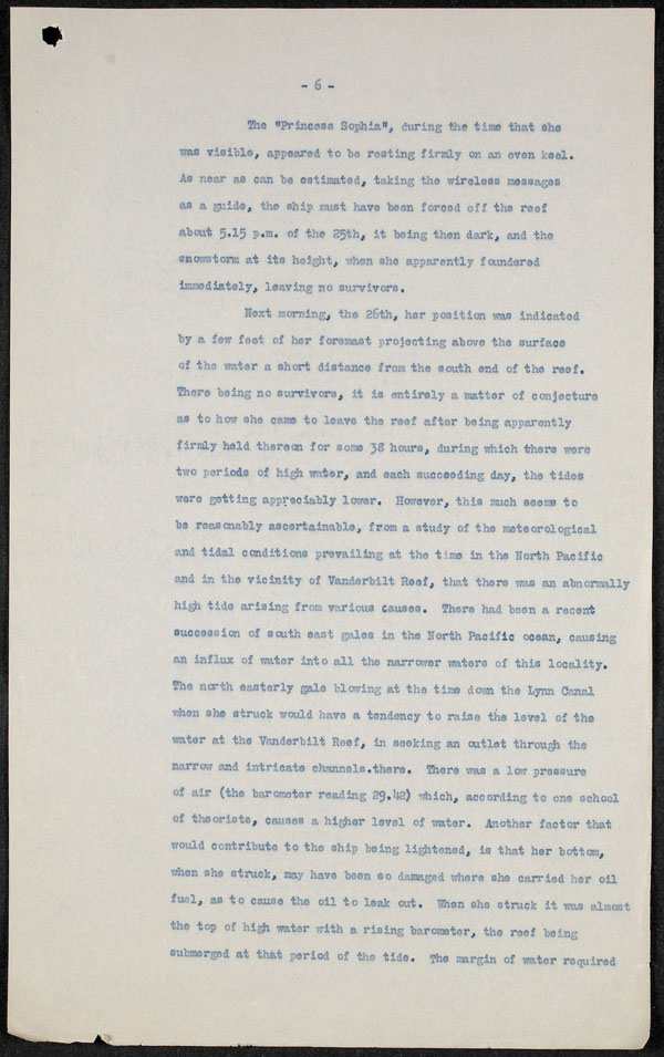 Report of wreck of PRINCESS SOPHIA