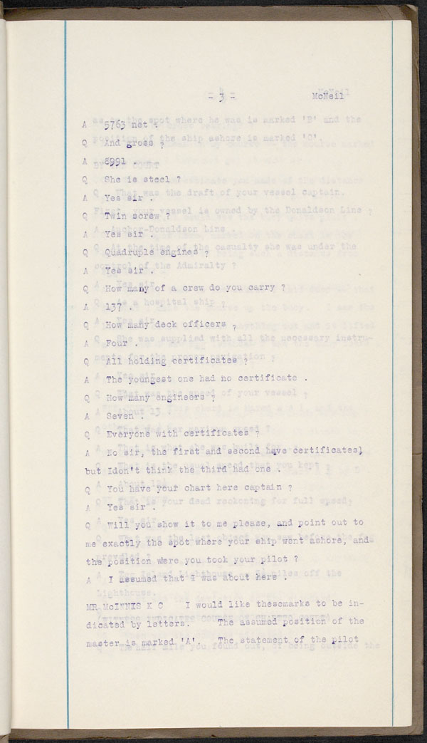 Wrecks, Casualties and Salvage - Formal Investigations - S.S. LETITIA