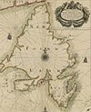 Chart entitled A CHART OF YE LAND OF NEW FOUND LAND WITH YE PARTICULAR HARBOURS AT LARGE BY JOHN THORNTON HYDROGRAPHER, 1700